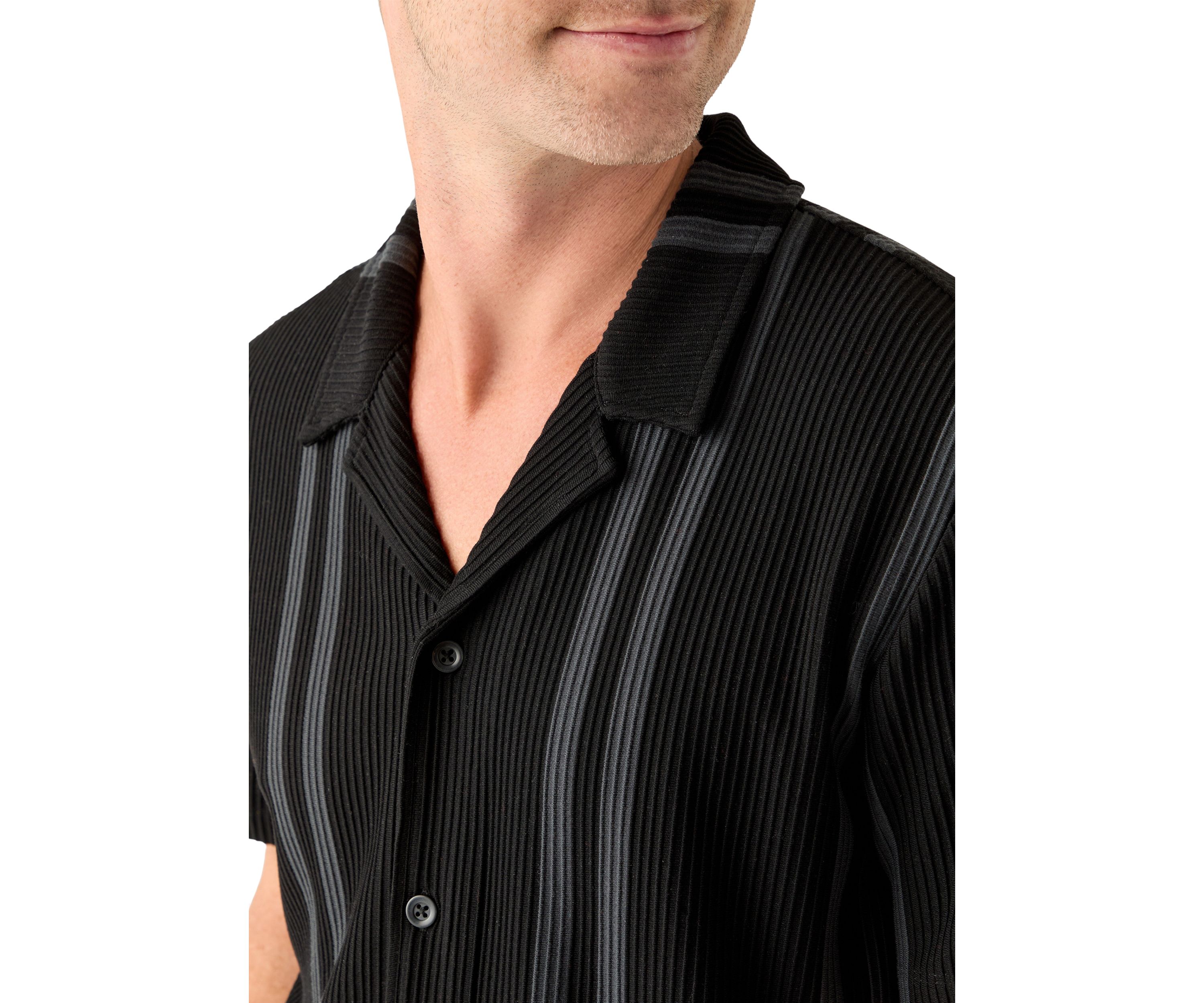 Mens Striped Plisse Knit Button Down Shirt