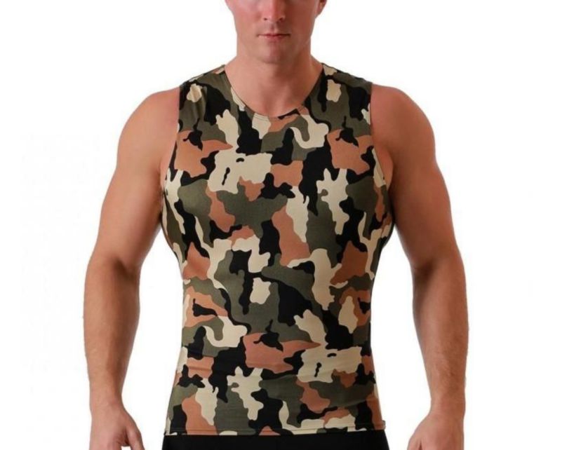 Men Camo Print Sleeveless Crewneck
