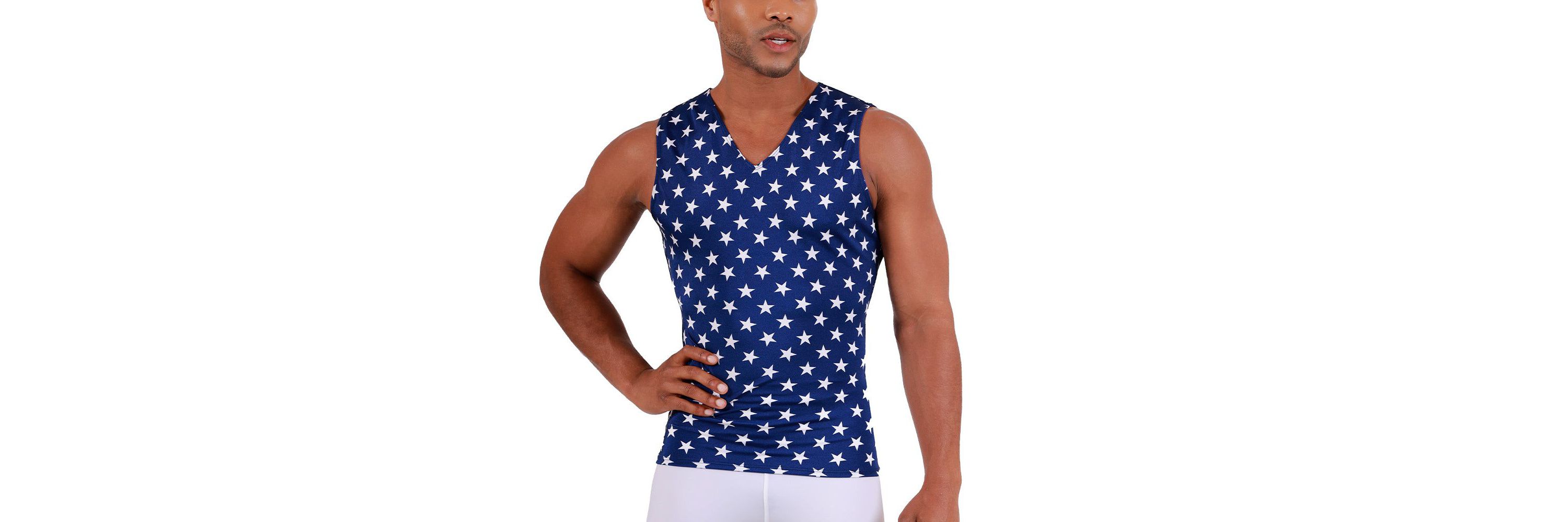 Men Stars Print Sleeveess V Neck