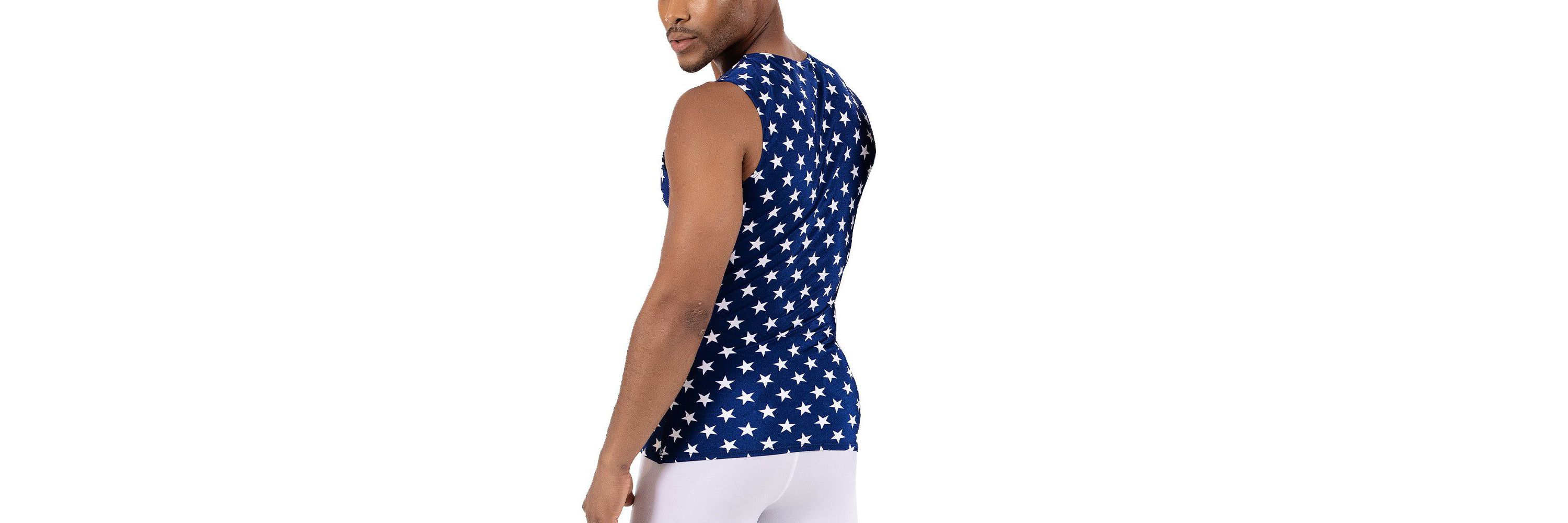 Men Stars Print Sleeveess V Neck