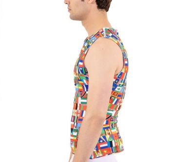 Men International Flags Print Sleeveless Crewneck