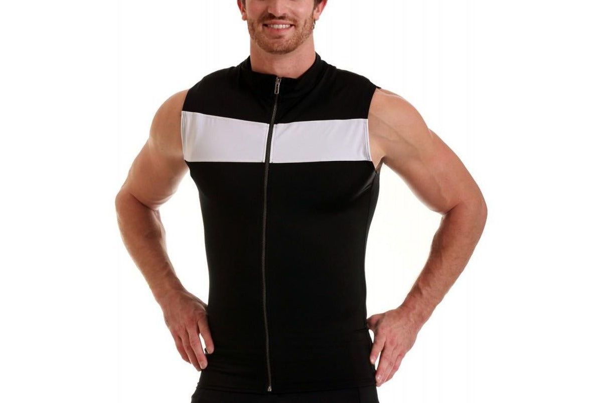 Front Zipper Sleeveless Color Block Jacket