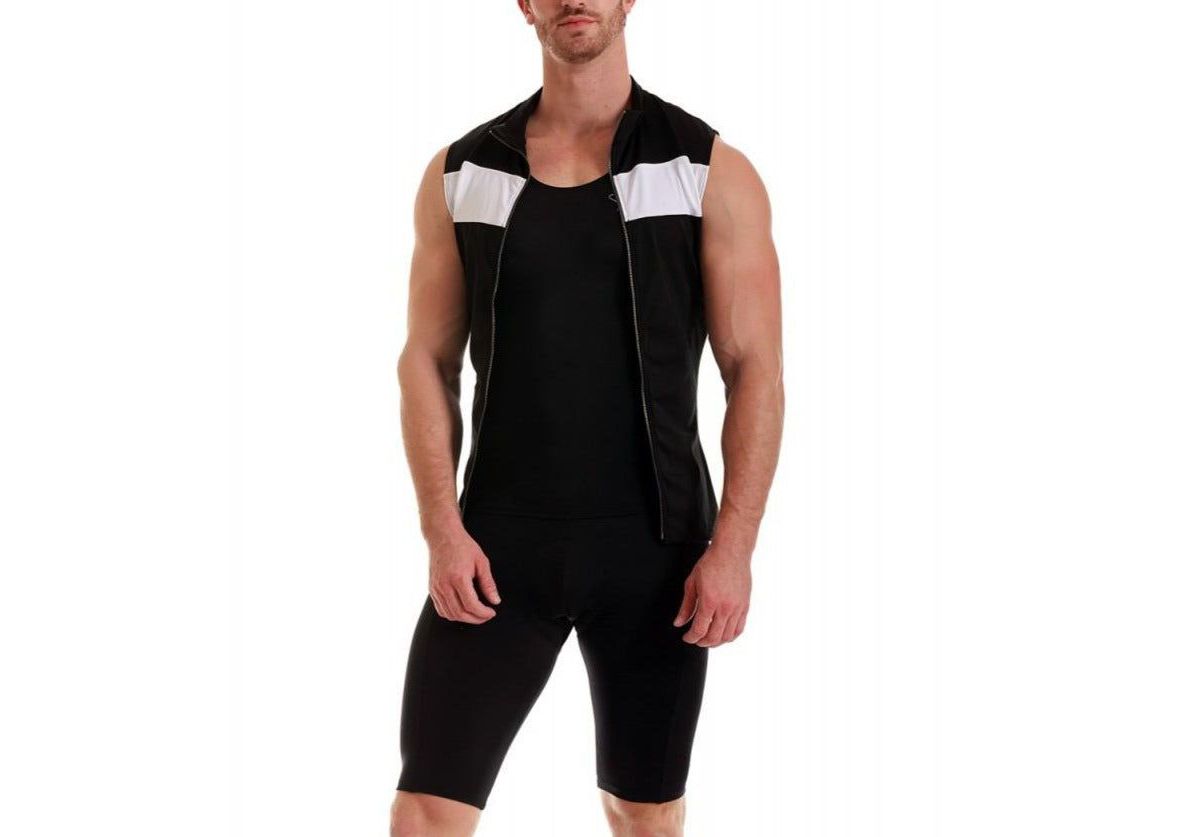 Front Zipper Sleeveless Color Block Jacket