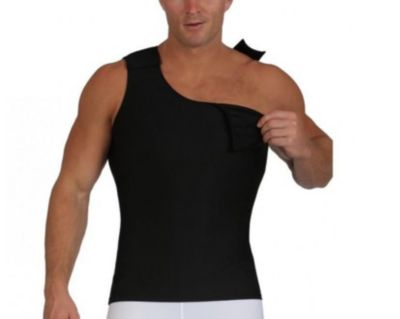 Insta Slim Men's Hook-n-loop shoulder Muscle Tank Top, Black, Medium