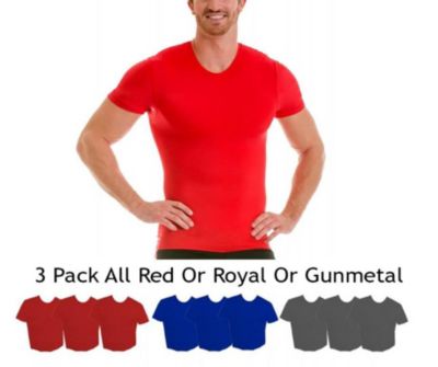 Insta Slim Men's 3-Pack Active Compression Short Sleeve Crewnecks, Red, 3XL