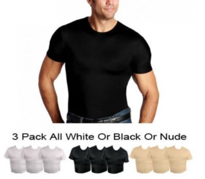 Insta Slim Men's Big & Tall 3-Pack Compression Short Sleeve Crewnecks, Black, 4XL