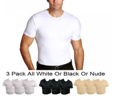 Insta Slim Men's Big & Tall 3-Pack Compression Short Sleeve Crewnecks, White, 6XL