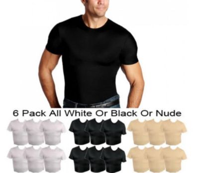 Insta Slim Men's 6-Pack Compression Short Sleeve Crewnecks, Black, Large