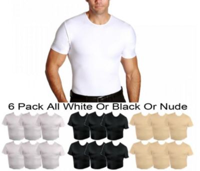 Insta Slim Men's 6-Pack Compression Short Sleeve Crewnecks, White, XL
