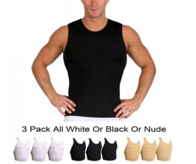 Insta Slim Men's 3-Pack Compression Sleeveless Crewnecks, Black, 3XL