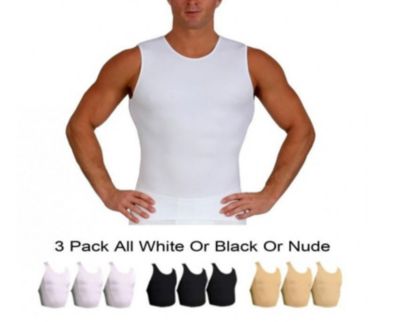 Insta Slim Men's 3-Pack Compression Sleeveless Crewnecks, White, 3XL