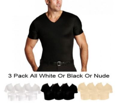 Insta Slim Men's Big & Tall 3-Pack Compression Short Sleeve V-Necks, Black, 6XL