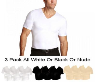 Insta Slim Men's Big & Tall 3-Pack Compression Short Sleeve V-Necks, White, 6XL