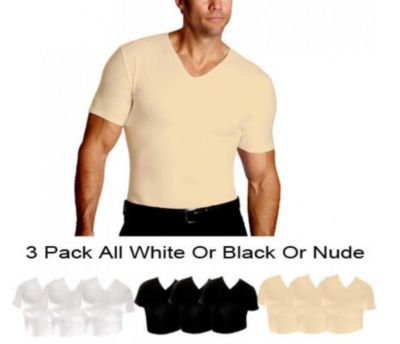 Insta Slim Men's Big & Tall 3-Pack Compression Short Sleeve V-Necks, Small