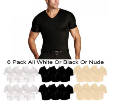 Insta Slim Men's 6-Pack Compression Short Sleeve V-Necks, Black, 3XL