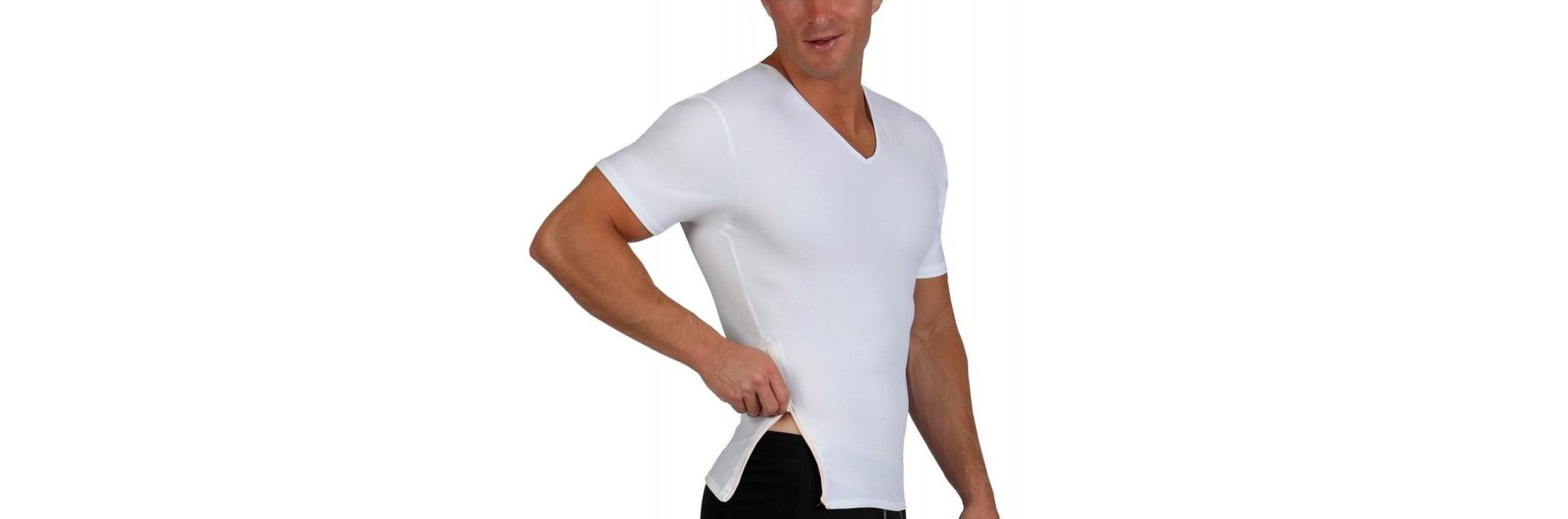 Men Side Zip Short Sleeve V-Neck