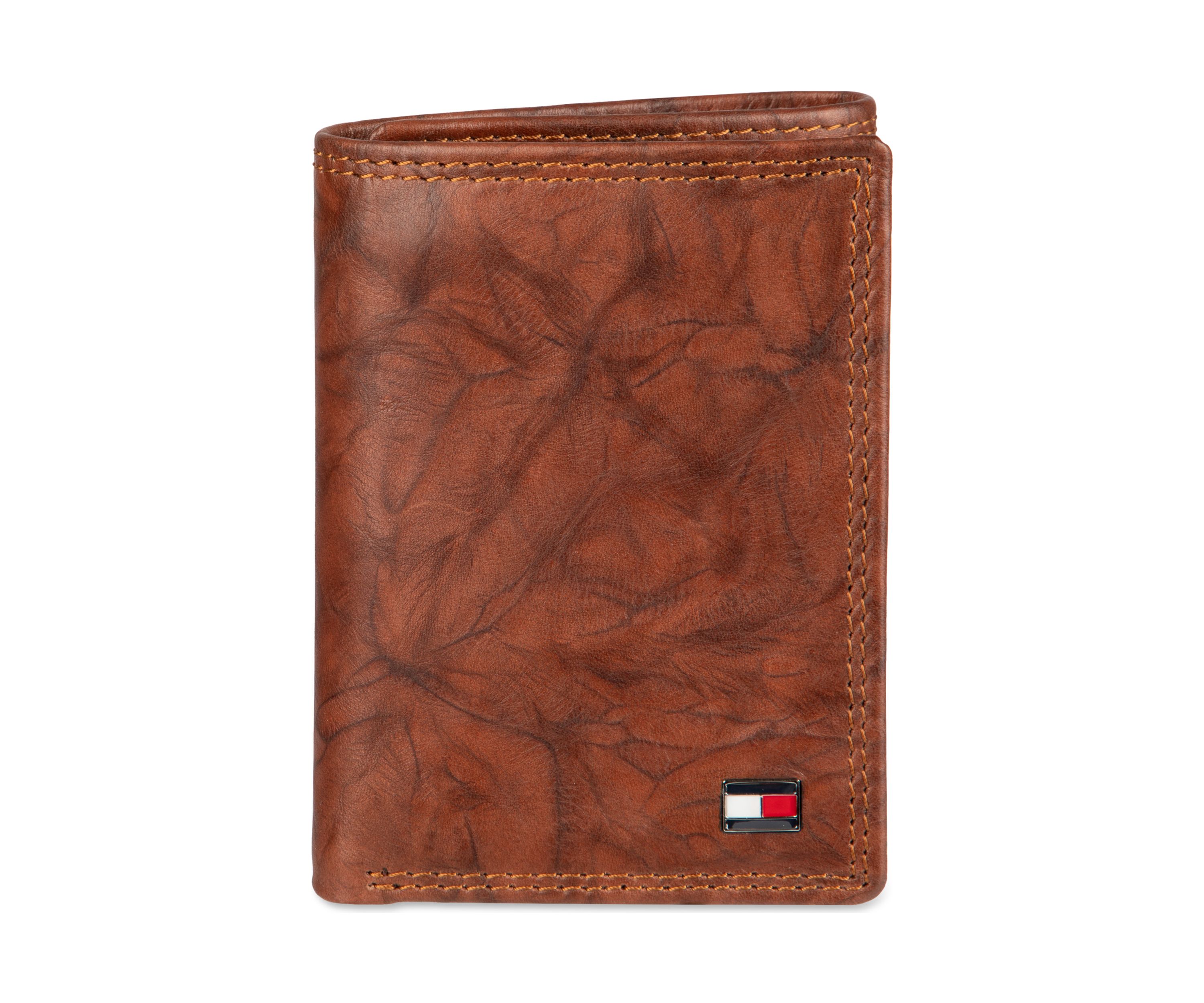 Crunch Leather Trifold Wallet with Enamel Flag