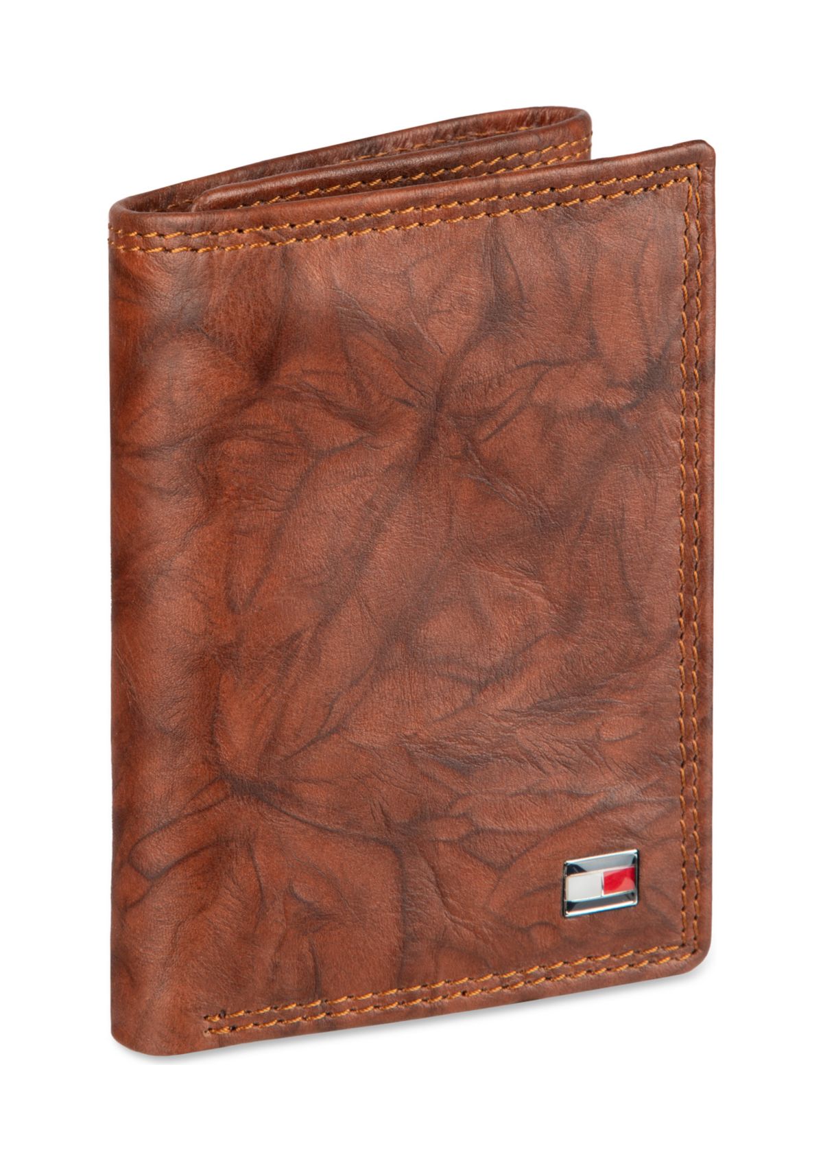 Crunch Leather Trifold Wallet with Enamel Flag