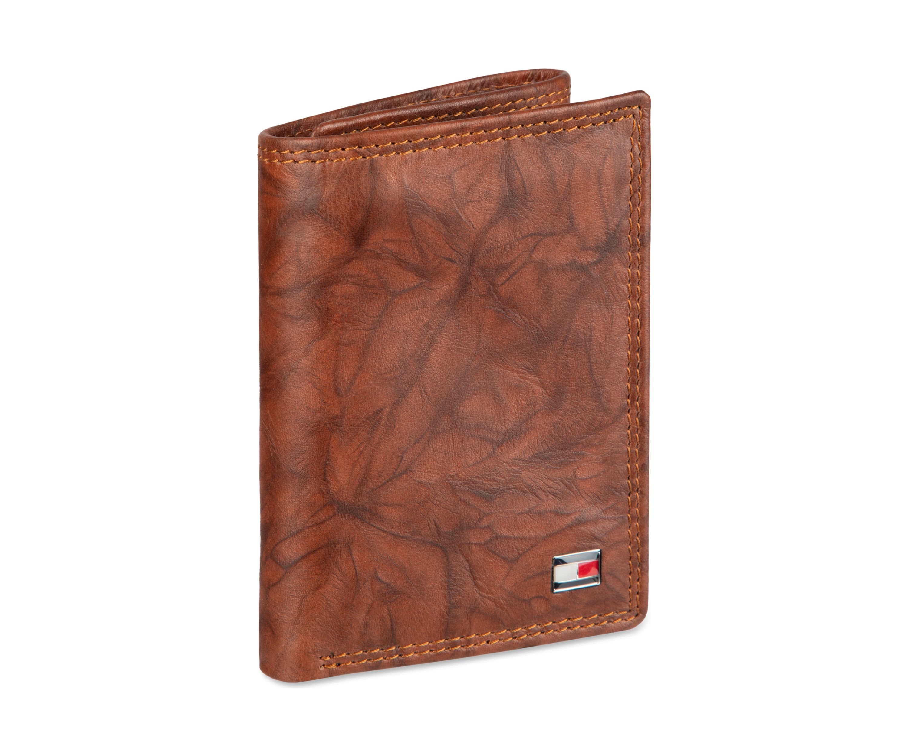 Crunch Leather Trifold Wallet with Enamel Flag