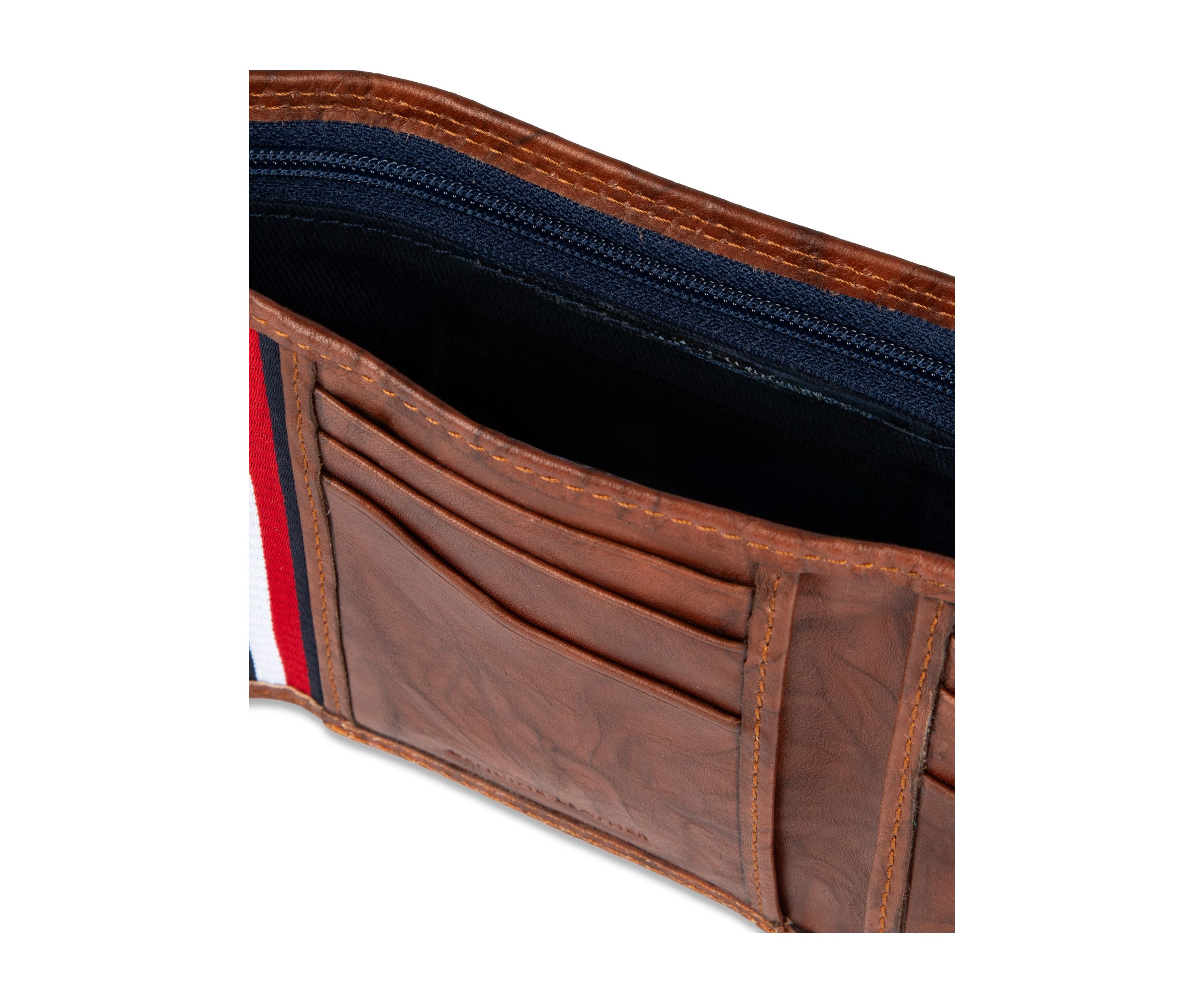 Crunch Leather Trifold Wallet with Enamel Flag
