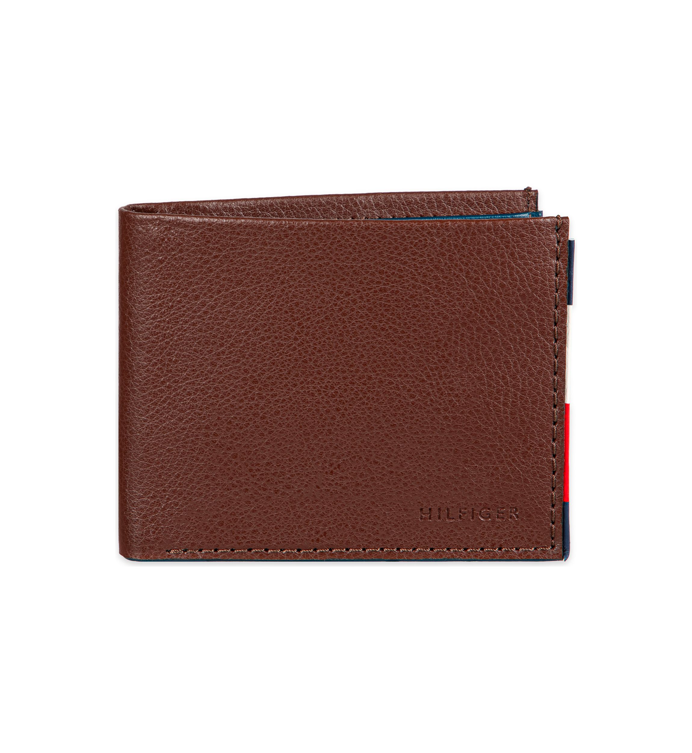 Smooth Leather Passcase Wallet with Logo Ornament