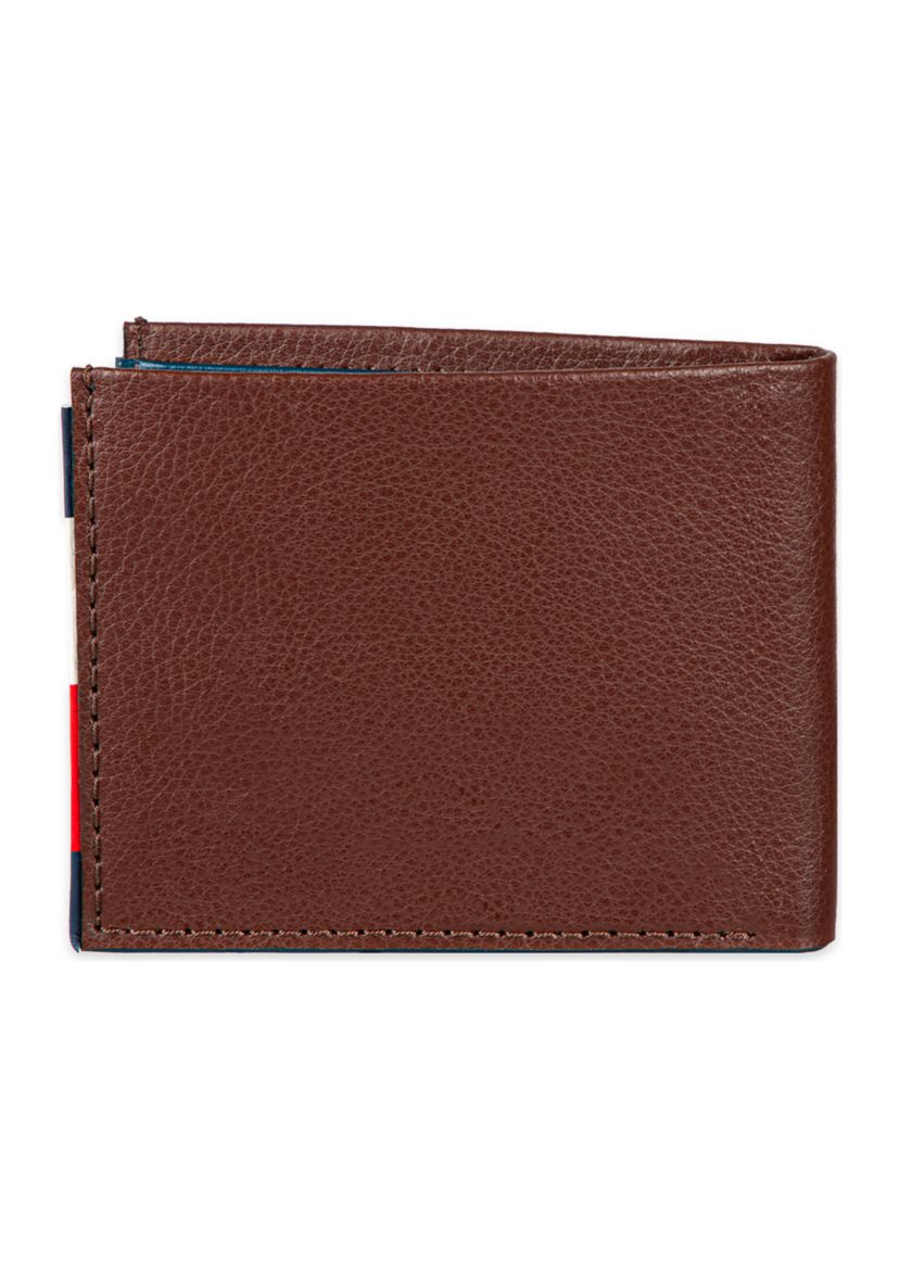 Smooth Leather Passcase Wallet with Logo Ornament