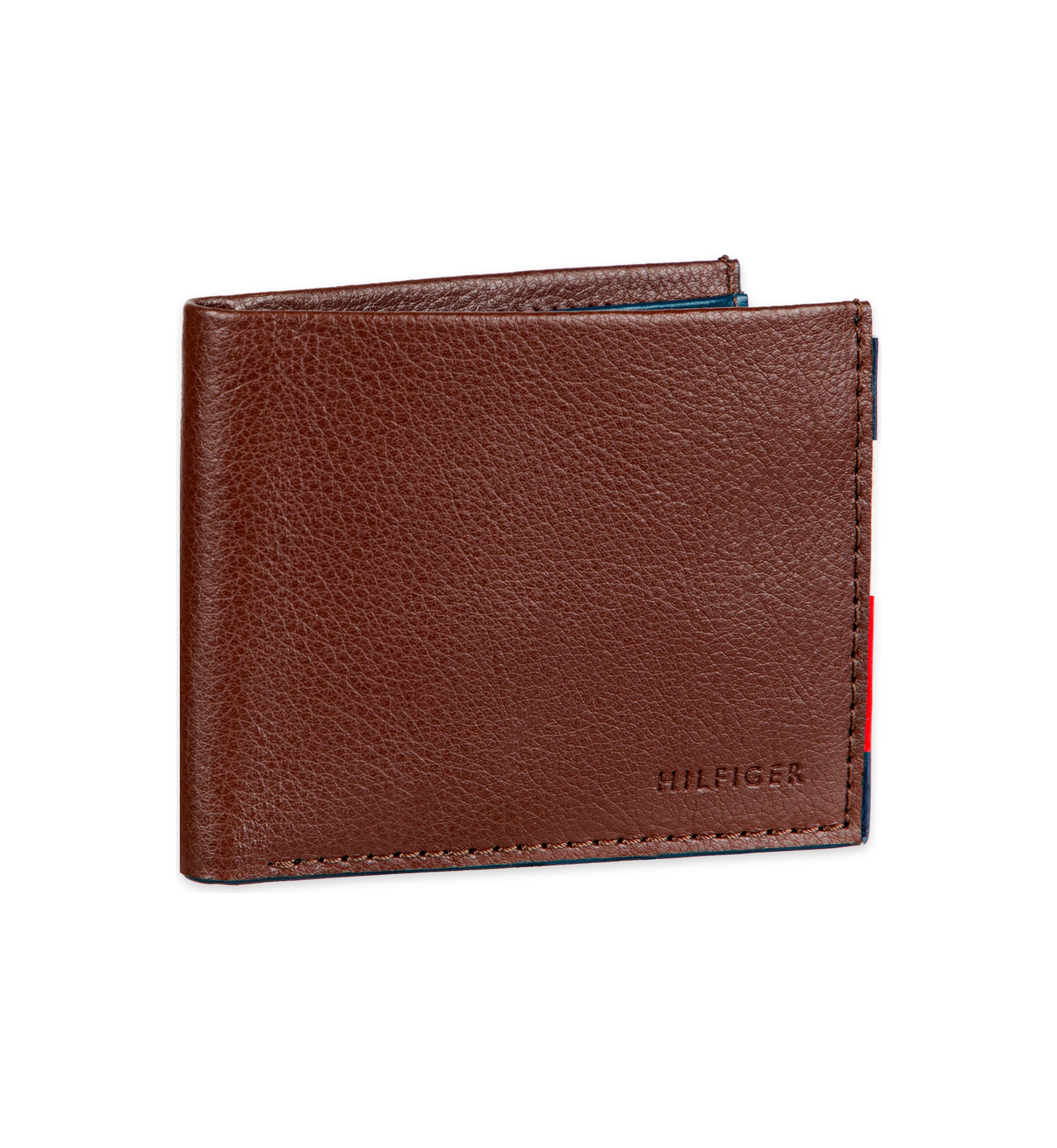 Smooth Leather Passcase Wallet with Logo Ornament