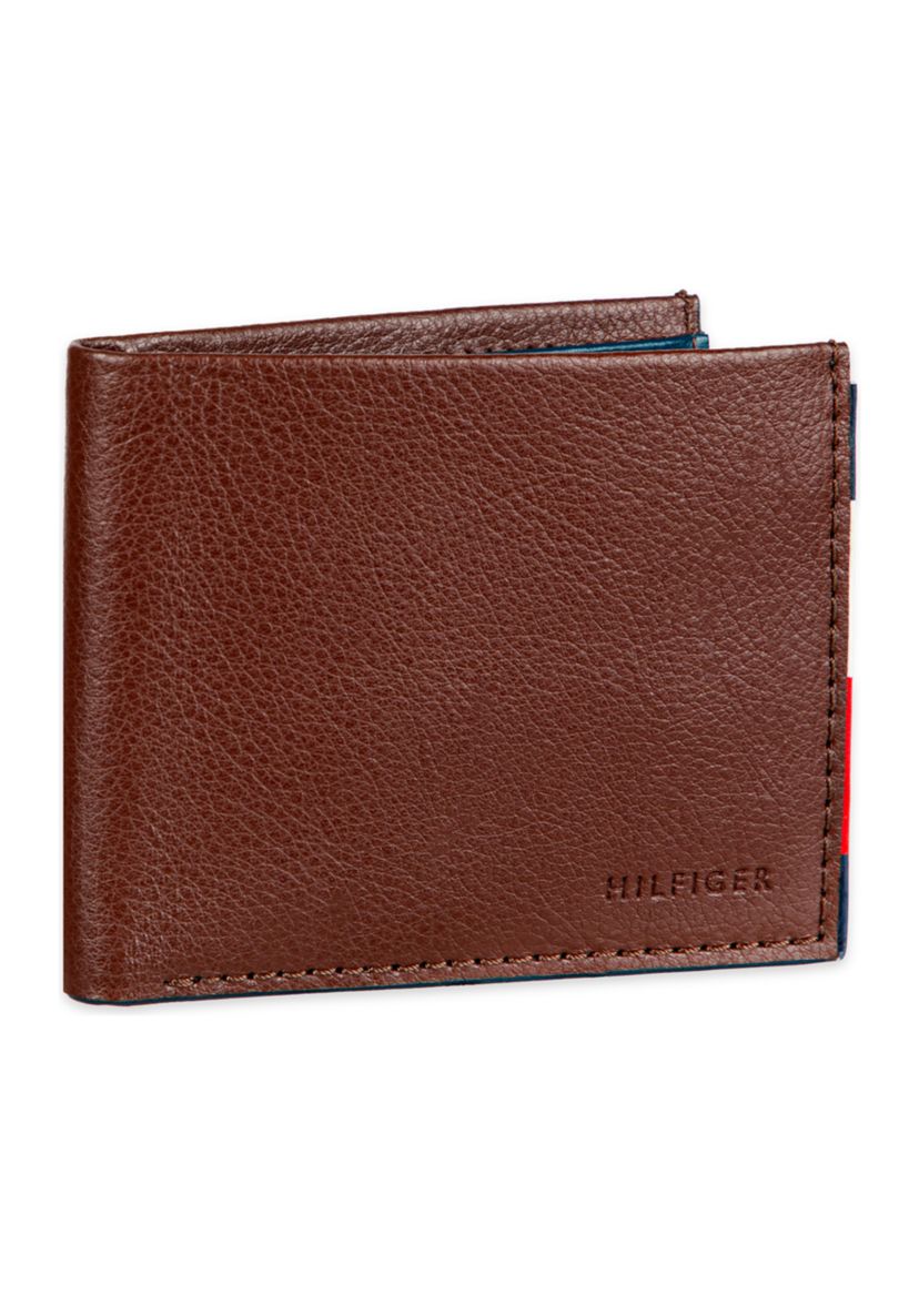 Smooth Leather Passcase Wallet with Logo Ornament
