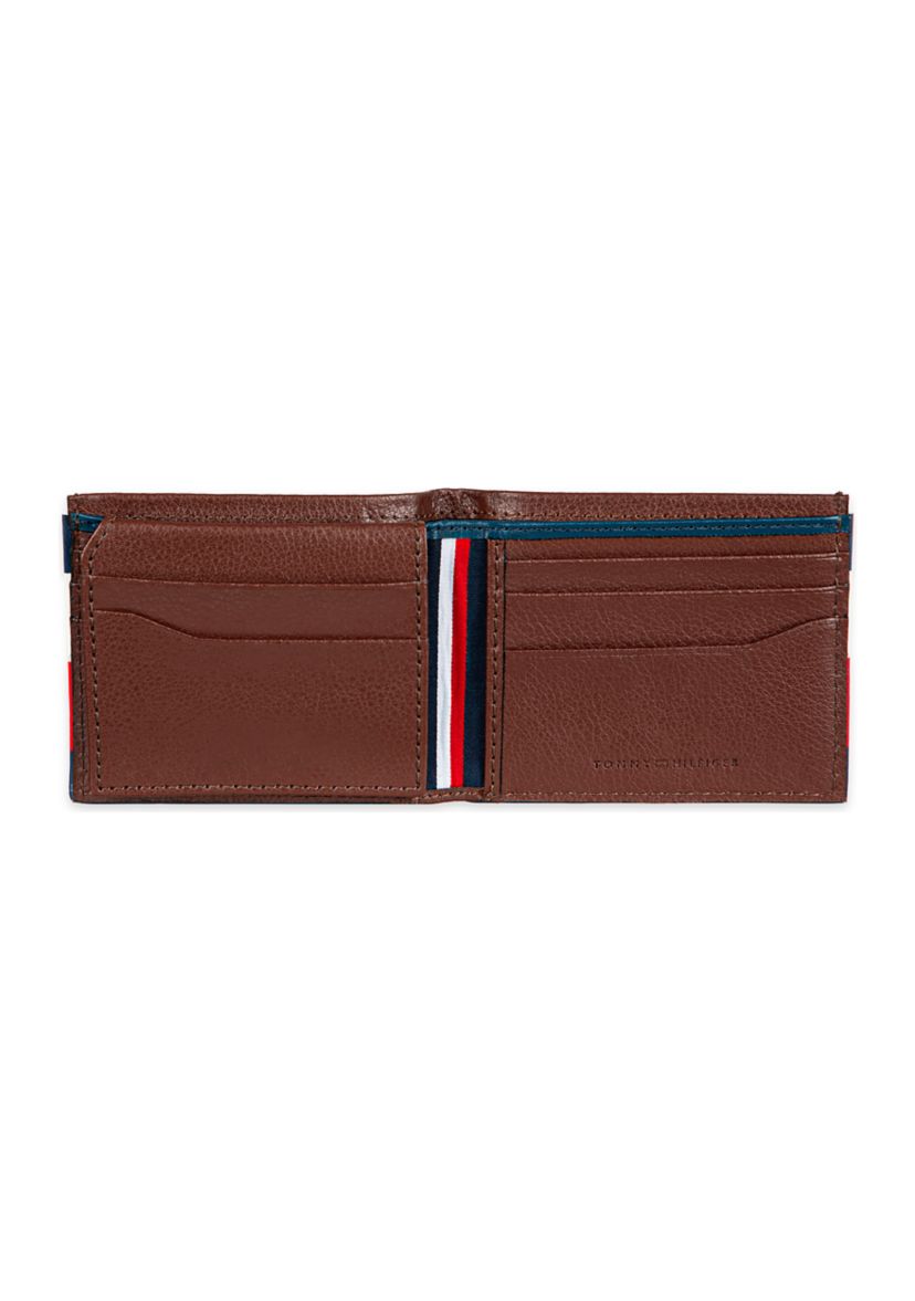 Smooth Leather Passcase Wallet with Logo Ornament