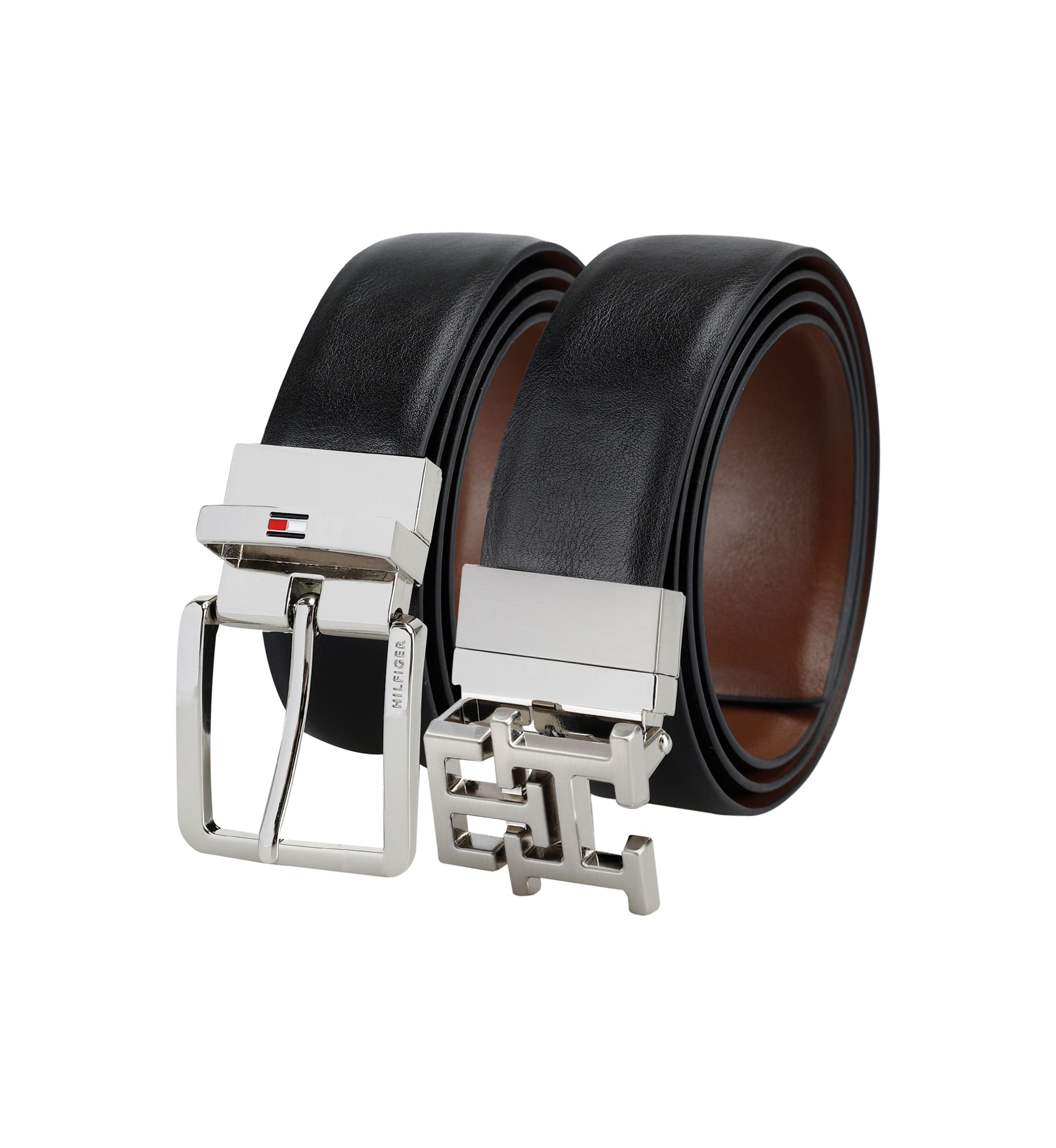 Reversible Leather Belt Strap with 2 Interchangeable Buckles Boxed Set