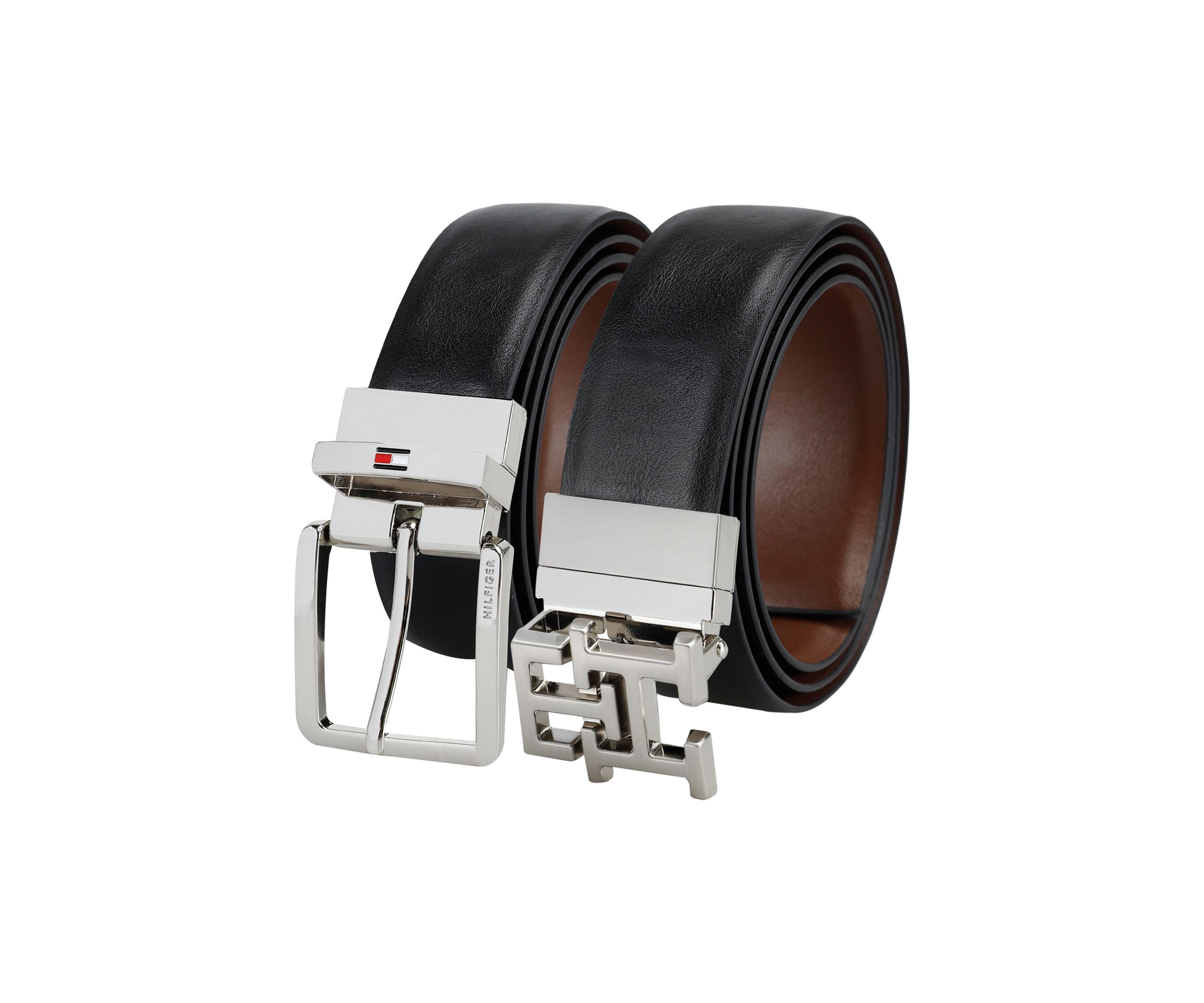 Reversible Leather Belt Strap with 2 Interchangeable Buckles Boxed Set