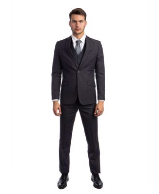 Tazzio Mens Suits, 3 Piece Hybrid Fit,Notch Lapel Suits, Grey, 46 Regular