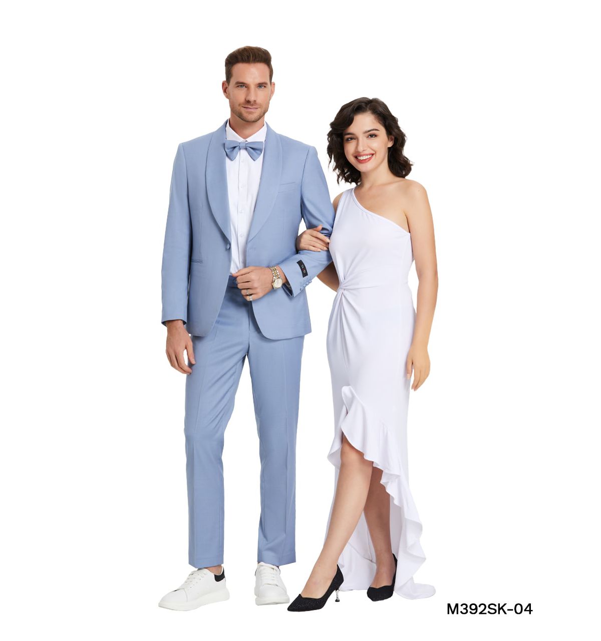 Mens Solid Suits 2-PC with Matching Bowtie