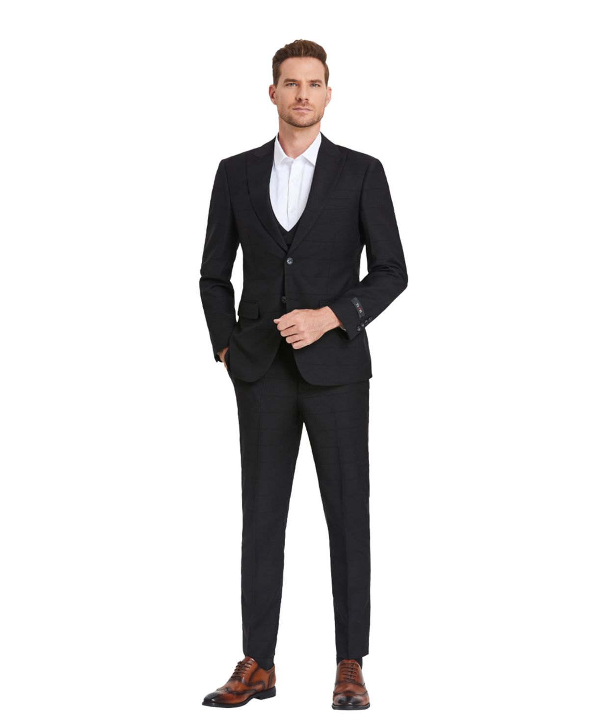 Mens 3 PC Suit Sharkskin Suits w Matching Vest & Pants