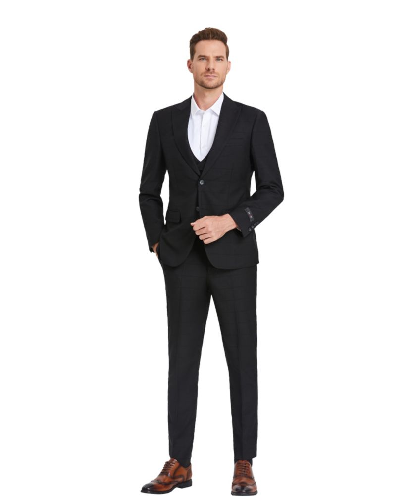 Mens 3 PC Suit Sharkskin Suits w Matching Vest & Pants