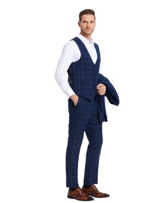 Mens 3 PC Suit Windowpane with Matching Vest & Pants