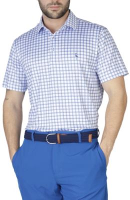 Mini Windowpane Performance Polo with Dress Shirt Collar