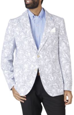 TailorByrd Men's Unlined Floral Printed Seersucker Sportcoat, White, 42 Long