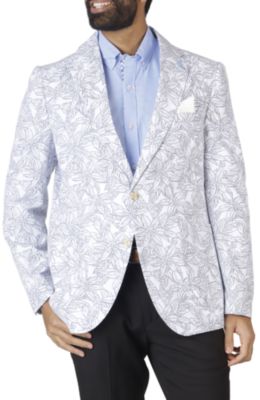 Unlined Floral Printed Seersucker Sportcoat