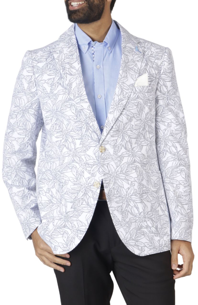 Unlined Floral Printed Seersucker Sportcoat