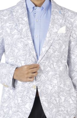 Unlined Floral Printed Seersucker Sportcoat