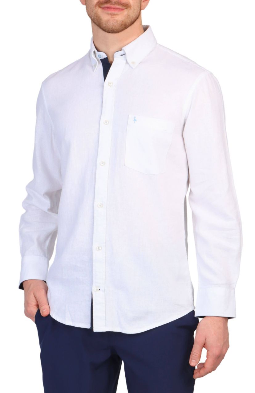 Solid Linen Blend Long Sleeve Shirt