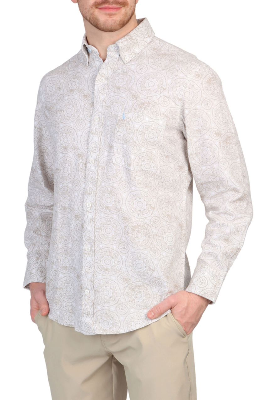 Batik Printed Linen Blend Long Sleeve Shirt