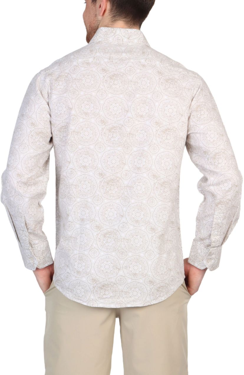 Batik Printed Linen Blend Long Sleeve Shirt