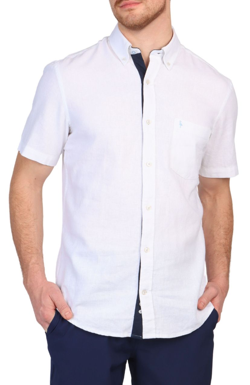 Solid Linen Blend Short Sleeve Shirt