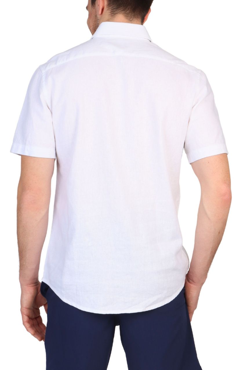 Solid Linen Blend Short Sleeve Shirt