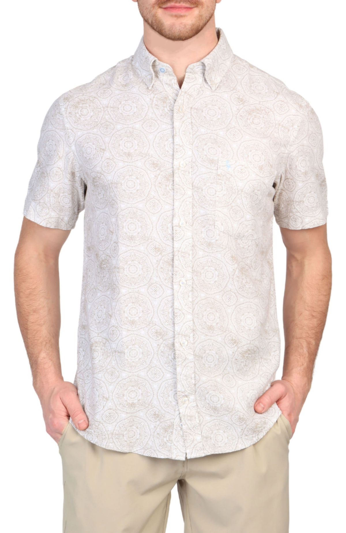 Batik Printed Linen Blend Short Sleeve Shirt