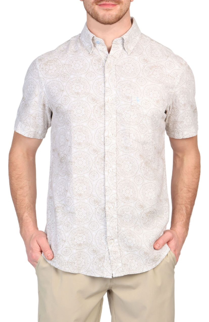 Batik Printed Linen Blend Short Sleeve Shirt