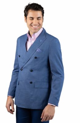 TailorByrd Men's Double-Breasted Textured Slub Sport Coat, Navy Blue, 48 Long