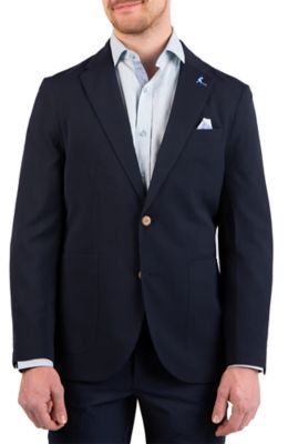 TailorByrd Men's Textured Stripe Seersucker Sport Coat, Navy Blue, 48 Long